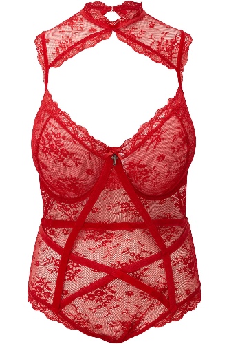 Dark Desire Lace Bodysuit [SCARLET] [PLUS] | 3XL / Red / 90% Nylon 10% Elastane
