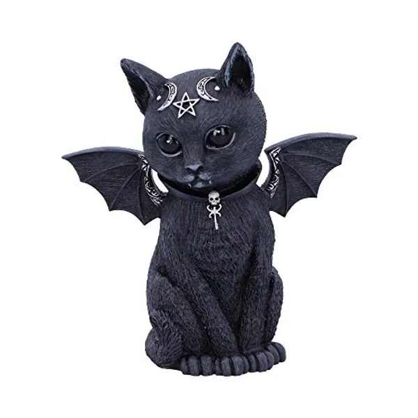 Nemesis Now Malpuss Winged Okkulte Katze, Polyresin, schwarz und Silber, 10 cm