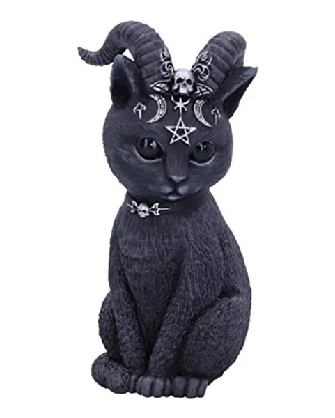 Horror-Shop Geheimnisvolle Katzenfigur mit Ziegenhörner als Gothic Wohn Accessoire