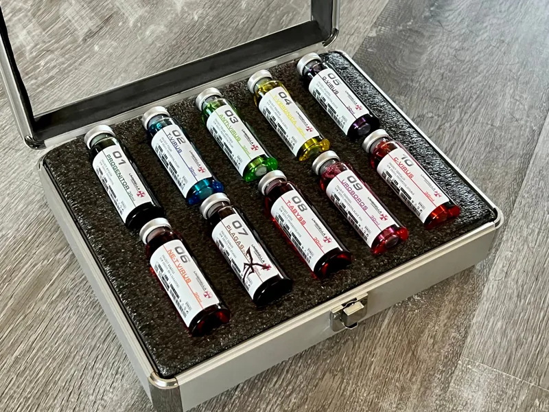 The Umbrella Collection (1-10) - Resident Evil Style Virus, Pathogen & Parasite Aluminium Flight Case - Lab Sample Vial Prop