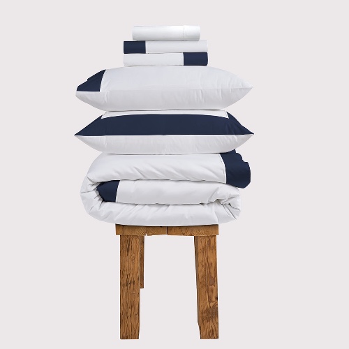 800 Thread Count Egyptian Cotton Windsor LUXE Bedding Set - Navy | King / White with Navy Peony / Standard
