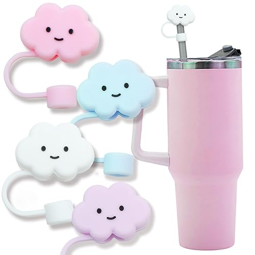 Cocurb 4 Pack Cloud Straw Cover Cap for Stanley Cup,Silicone Straw Topper Compatible with Stanley 30 to 40 Oz Tumbler,Soft Silicone Cloud Shape Straw Lid for 10mm Straws