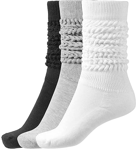 BomKinta Slouch Socks Women Thigh High Boot Socks Soft Scrunch Socks Size 5-11 - One Size - Black White Grey -3 Paris
