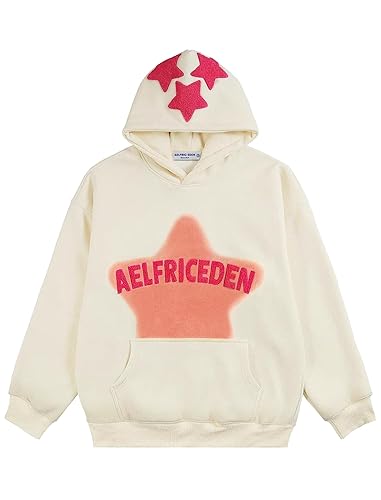 Aelfric Eden Womens Graphic Hoodies Pink Star Print Hoodie Unisex Oversized Hoodies Long Sleeve Pocket Pullover - Medium - Aa01-beige
