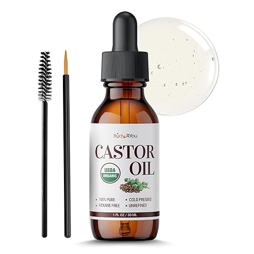 BodyJ4You Organic Castor Oil for Hair Growth: Natural Serum for Eyelashes and Eyebrows - Glass Bottle 1 Fl Oz - 1 Fl Oz (Pack of 1)