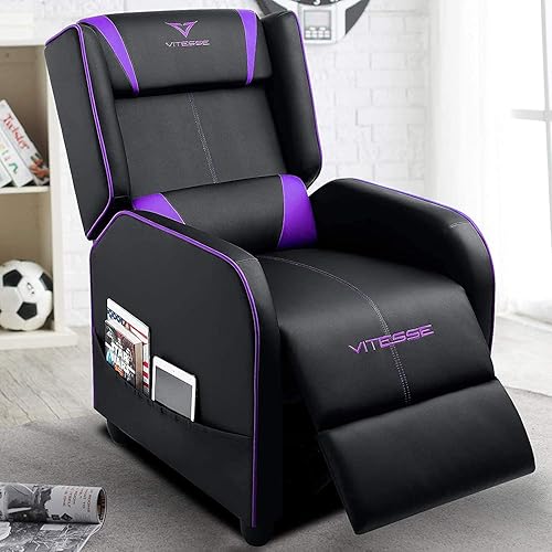 VITESSE Gaming Recliner Chair Racing Style Single PU Leather Sofa Modern Living Room Recliners Ergonomic Comfortable Home Theater Seating, Purple - Purple