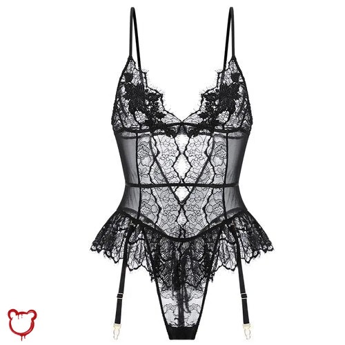 Black lace bodysuit: "Whiplash Noir Lace Bodysuit" - BLACK / M