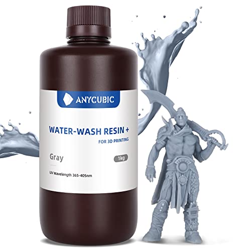 ANYCUBIC Upgraded Water Washable 3D Printer Resin, 405nm LCD UV-Curing Photopolymer Resin with High Precision and Low Shrinkage for 8K Capable LCD/DLP/SLA 3D Printing(Grey,1kg) - 1000g - B-Grey