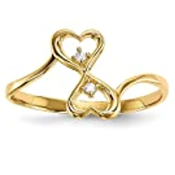 14k Yellow Gold Cubic Zirconia Cz Double Heart Band Ring Size 7.00 Love Fine Jewelry For Women Gifts For Her