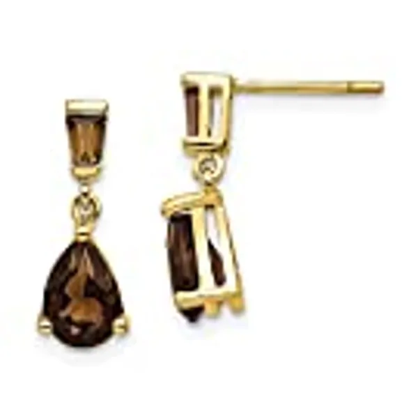 14k Yellow Gold Smoky Quartz Post Stud Earrings Drop Dangle Birthstone June Fine Jewelry For Women Gifts For Her