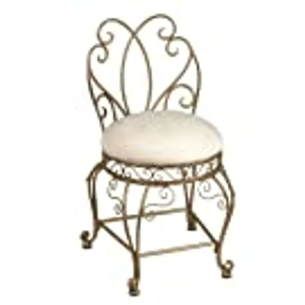 Touch of Class Gianna Vanity Chair Venetian Gold - Made of Metal - Romantic Antique Style with Seat Cushion - Swirl Design - Decorative Furniture Chairs for Bathroom, Bedroom, Living Room