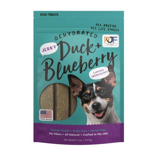 Pet Jerky Factory Premium Dog Treats | 100% Human Grade | USA Made | Grain Free | Duck and Blueberry, 5 oz. - Duck & Blueberry 5 Ounce (Pack of 1)