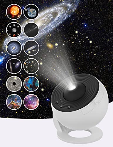 VanSmaGo 12 in 1 Planetarium Galaxy Star Projector for Bedroom Decor, 360° Rotating Nebula Projector Lamp, Timed Starry Night Light Projector for Kids,Home Theater, Ceiling, Room Decoration - White