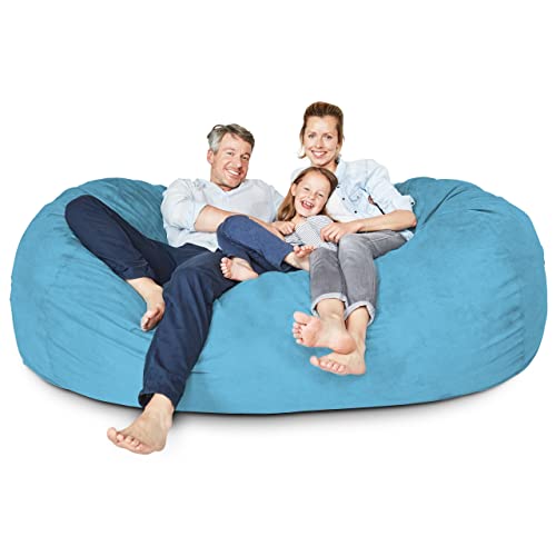 Lumaland Luxurious Giant 7ft Bean Bag Chair with Microsuede Cover - Ultra Soft, Foam Filling, Washable Jumbo Bean Bag Sofa for Kids, Teenagers, Adults - Sack Chair for Dorm, Family Room - Red - 7 Foot - Light Blue