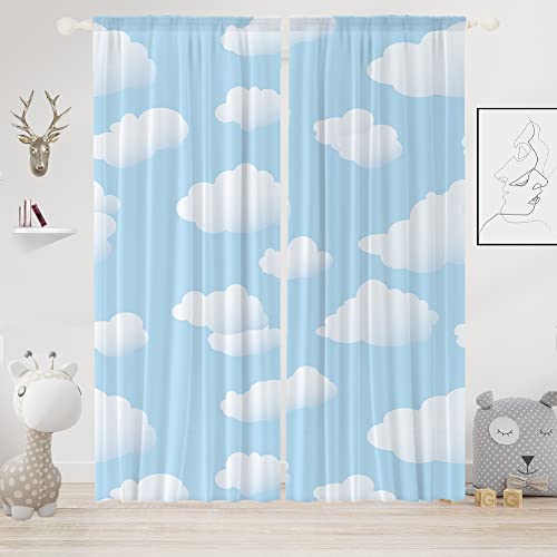Hilioens Blue Sky Curtain for Kids Room Cute Cartoon Blue Sky White Clouds Drapes Blackout Curtain Decorative for Bedroom Living Room Nursery, 2 Panels, 82X84 Inch