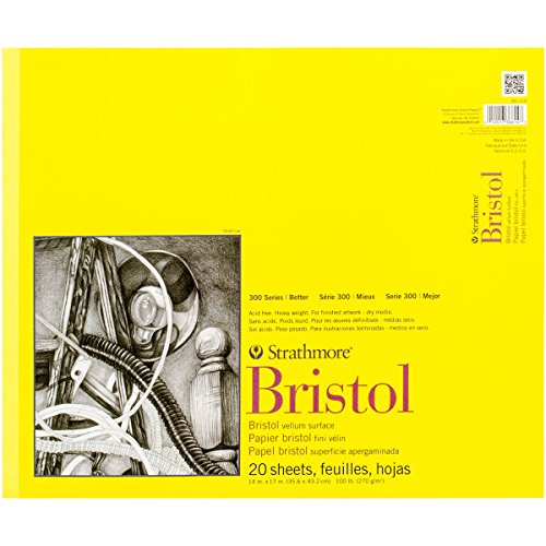 Strathmore 300 Series Bristol Paper Pad, Vellum, Tape Bound, 14x17 inches, 20 Sheets (100lb/270g) - Artist Paper for Adults and Students - Charcoal, Pen and Ink, Marker, and Pastel - Vellum - 14x17 - Tape Binding - Paper Pad