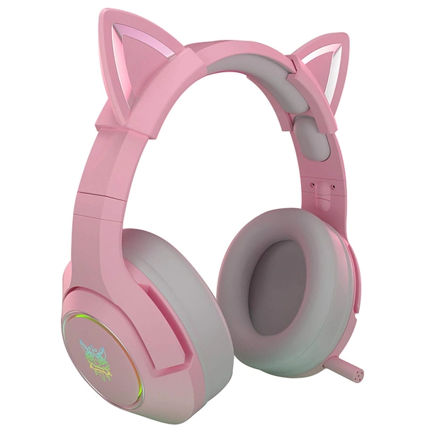 HNQH Cute Cat Ear Headset, Pink Wired Game Headset met Microfoon & RGB Light Verwijderbare Cat Ear Headphone 7.1 Stero Headset voor Computer Notebook