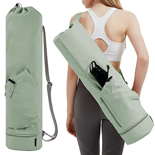 Yoga Mat Bag with Bottle Pocket and Bottom Wet Pocket Adjustable Strap Yoga Mat Carrier Exercise Yoga Carrying Bag Multi-Functional Storage Bag - Green