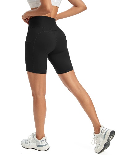 G4Free High Waist Yoga Shorts with Pockets Biker Shorts for Women Running Workout Shorts Leggings - Medium Shorts-black