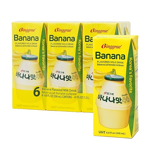 Binggrae Banana Flavored Milk [Korea’s No 1 Classic & Original Banana Milk] - Sweet, Smooth & Creamy Texture (Pack of 6) - Banana - 6.8 Fl Oz (Pack of 6)