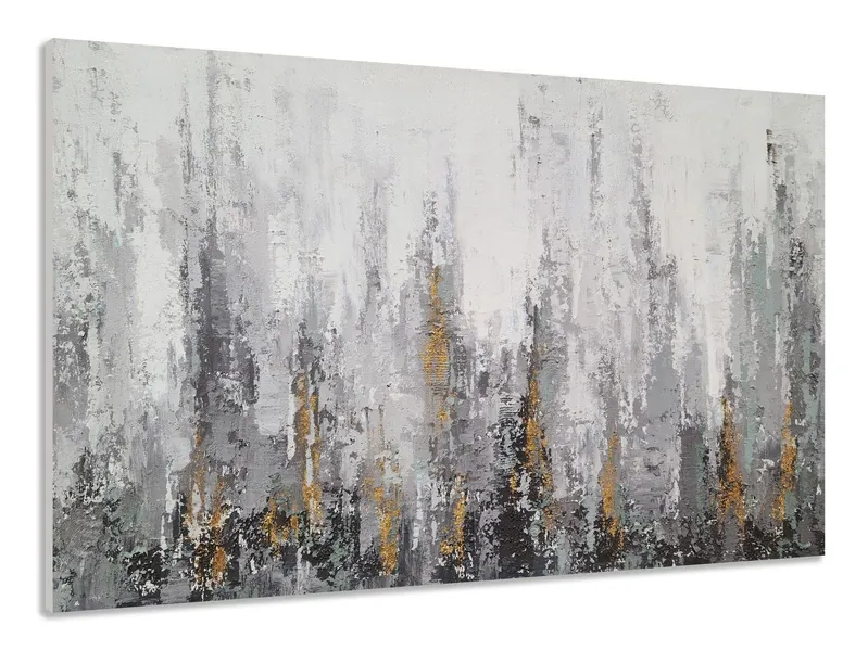 Yihui Arts Abstract Birch Tree Oil Paintings with Gold Foil - Modern Landscape Canvas Wall Art - Black and Grey Artwork for Living Room Bedroom Farmhouse Decor