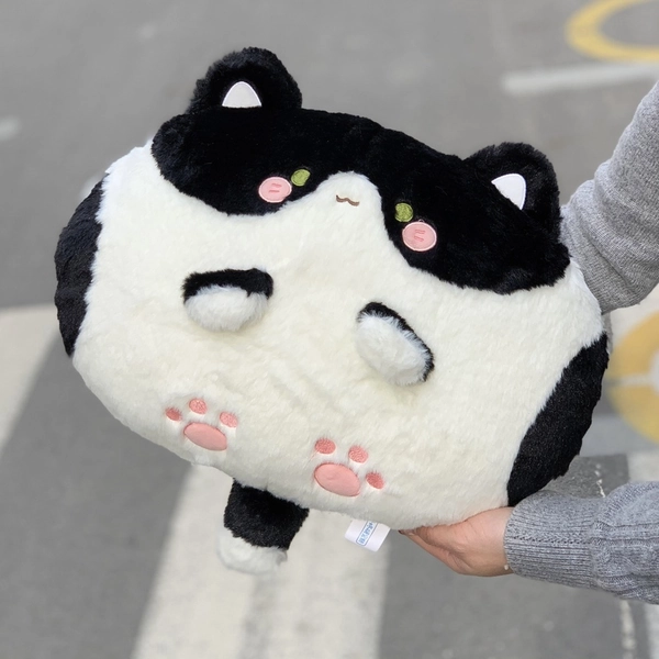 Cute Cat Plush Cushion Kawaii Cat Plushie Pillow Cat Gaming Room Decor - Black &amp; White