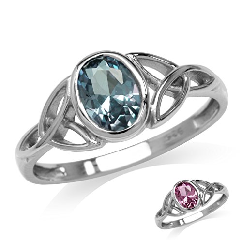Silvershake Simulated Color Change Alexandrite White Gold Plated 925 Sterling Silver Triquetra Celtic Knot Ring - 5.5