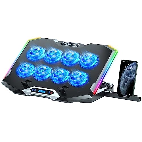 ICE COOREL Gaming Laptop Cooling Pad with 8 Cooling Fans, Laptop Fan Cooling Pad for Laptop 15-17.3 Inch, RGB Laptop Cooler Stand with 6 Height Adjustable, Two USB Port, Phone Stand - 8 Fans - Rgb
