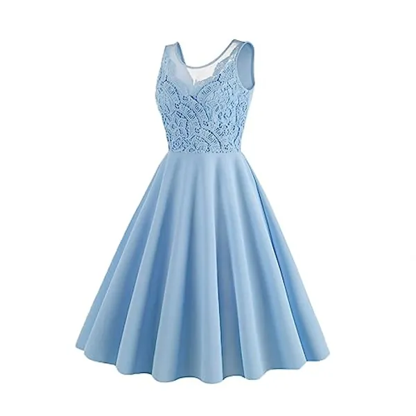 AMhomely Women's Summer Prom Dresses Elegant Short Bridesmaid Dresses Sleeveless A Line Mini Dress Swing Dress Skater Dress Lace Cocktail Party Dress Wedding Guest Dress - S - 1 Light Blue