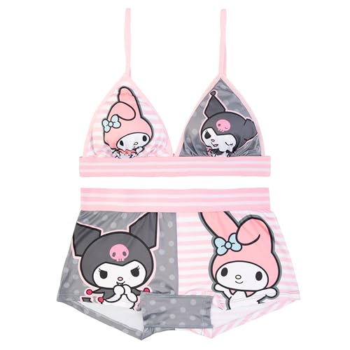Hello Kitty womens Sports Bra & Boy Short Underwear Sets With Kuromi, Melodi, Keroppi & More in Xxxs-xl - Medium - 2-pack Triangle Kuromi Melodi