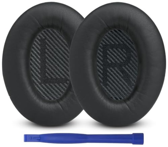 QC35 Ear Pads for Bose, QC35 ii Replacement Earpads, Premium Protein Leather Replacement Ear Cushions for Bose QuietComfort 35 QC35, QuietComfort 35 II QC35 II Over-ear Headphones (Black) - Black