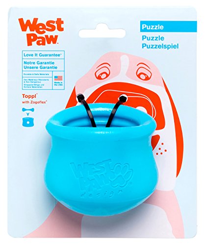 West Paw Zogoflex Toppl Interactive Treat Dispensing Dog Puzzle Play Toy, 100% Guaranteed Tough, It Floats!, Made in USA, Small, Aqua - Small - Aqua Blue