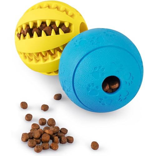 HIPPIH Dog Puzzle Toys 2 Pack, Interactive Dog Toys for Large Dogs & Small Dogs, Puppy Toys for Treat Dispensing, Durable Dog Balls for Teeth Cleaning/IQ Training, Dog Enrichment Toys for Chewing - Yellow＋Blue