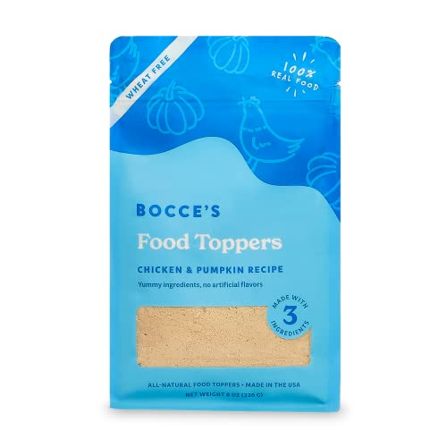 Bocce's Bakery Chicken & Pumpkin Dog Food Toppers – All-Natural, Wheat-Free Dog Food Topper Made with Real Ingredients, Baked in The USA, 8 oz - Chicken + Pumpkin