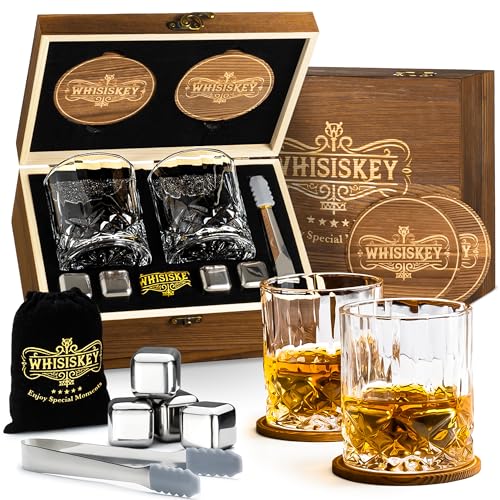 Whisiskey - Whisky Gläser Set - Whiskey Geschenkset - Whiskygläser - Geschenke für Männer – Männergeschenke - Geburtstagsgeschenk Mann - Geschenk Papa - Geschenkbox, Tumbler Gläser, Steine & Zubehör - Edelstahl Steine
