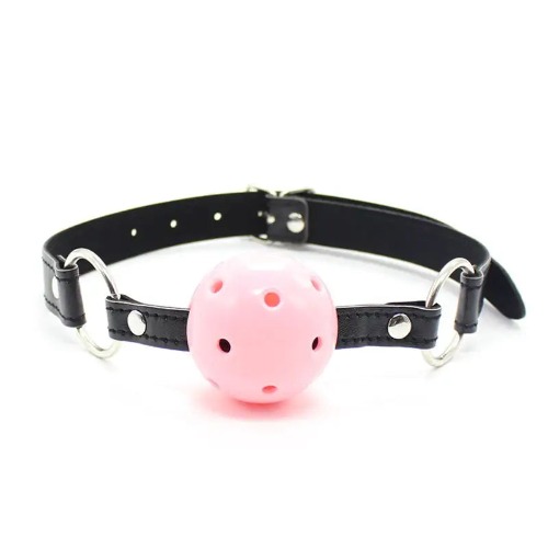 Pastel Pink Ball Style Gag in Vegan and Non-Toxic Materials - Black Pink Ball Gag