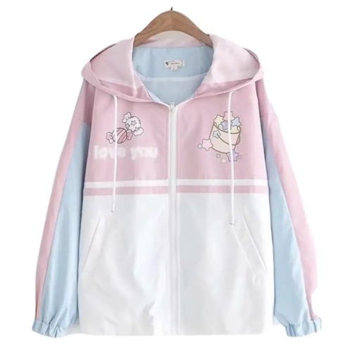 Pastel Love You Windbreaker Coat Inspired by Fairy Kei Fashion - Pink / S