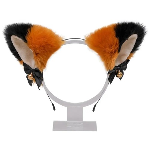 Fuzzy Kitty Cat Ear Headband with Bells and Ribbons