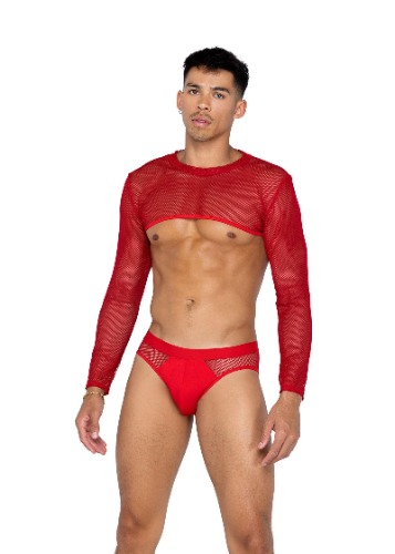 LI589 - Mens X-Posed Crop Top - Medium / Red