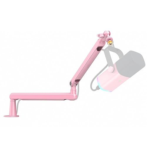FIFINE Low Profile Boom Arm Mic Stand, Microphone Arm Stand with Cable Management Channel, Desk Clamp, Screw Adapter for Streaming Podcast Recording, Adjustable Metal Mic Boom Arm Stand Pink-BM88P - Pink