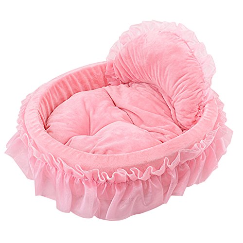 WYSBAOSHU Cute Princess Pet Bed Bow-TIE Lace Cat Dog Bed (S, Pink) - S - pink