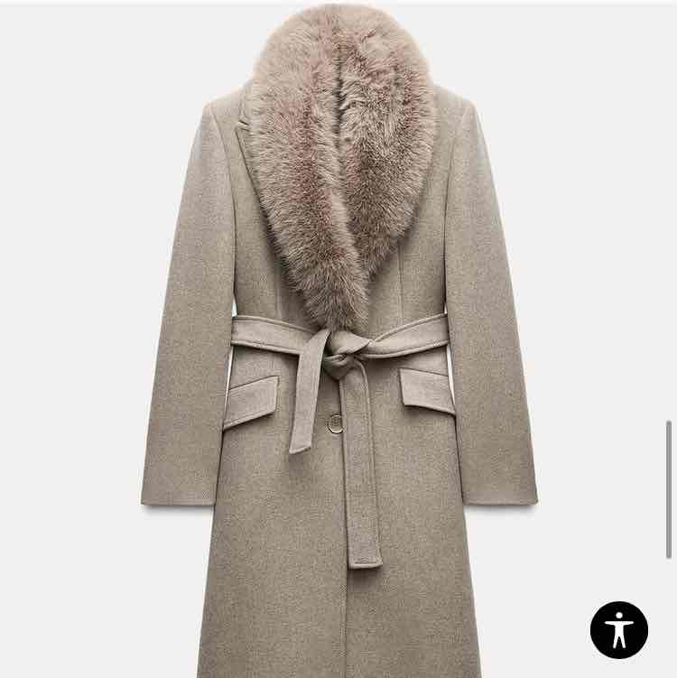 FAUX FUR WOOL BLEND LAPEL COLLAR COAT