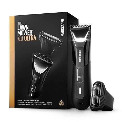 MANSCAPED® The Lawn Mower® 5.0 Ultra Groin & Body Hair Trimmer – Dual-Head SkinSafe® Trimmer & Foil Blades, Waterproof Wet/Dry Groomer, USB-C Rechargeable with Travel Case, Men’s Ball Shaver, Black - Tuxedo Black
