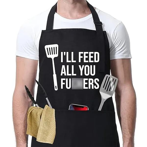 Miracu Funny Cooking Aprons for Men Women - Dad Gifts, Funny Gifts for Men Mom - Fathers Valentines Day Birthday Gifts for Dad Step Dad Brother Boyfriend Husband, Cool BBQ Grilling Chef Apron for Men