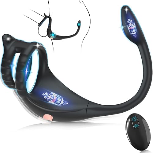 Vibrating Cock Ring Taint Stimulator with Mini Bullet, Remote Control Anal Butt Plug Prostate Massager Penis Ring Male Vibrators for Men Pleasure Sex Toys For Adult Couples - Black