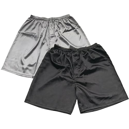 TONY & CANDICE Men's Satin Boxers Shorts Combo Pack Underwear - Large - Black + Gray 2-pack