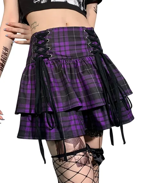 MAGICSHE Pleated Mini Skirt Plaid Skirts Womens' Girls' High Waist A Line Skater Skirt Casual Uniform Punk Gothic Mini Skirt