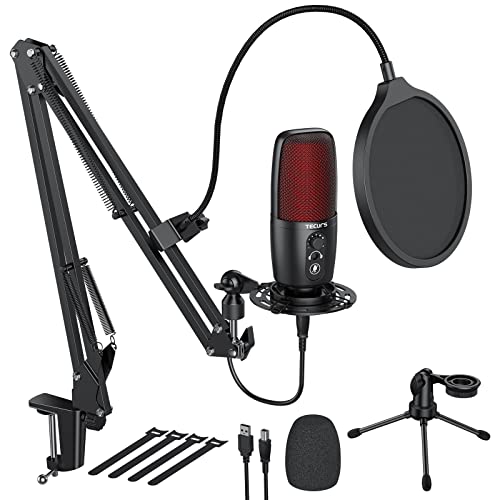 TECURS USB Microphone Condenser, PC Microphone Kit for Computer, Streaming Mic with Adjustable Boom Arm, Gaming,Microphone for Podcast, Twitch, YouTube, PS4, PS5