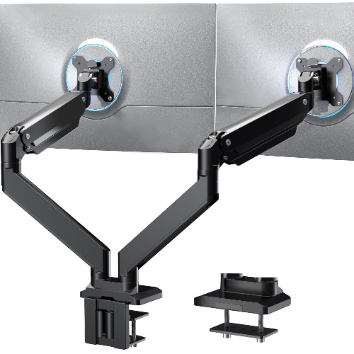 WALI Dual Monitor Gas Spring Desk Mount Heavy Duty Aluminum Fully Adjustable Fit Screen up to 35 inch, 33 lbs Each Screen, VESA 75 and 100 (GSM002XL), Black - Black