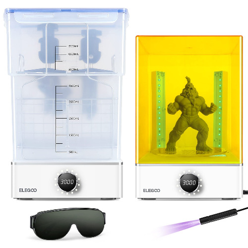 ELEGOO Mercury XS Bundle Wash Cure Station with Handheld UV Light, Washing Machine UV Resin Curing Machine for LCD/DLP/SLA Saturn S Mars 2/3 Pro Photon S Mono 3D Prints - Bundle XS